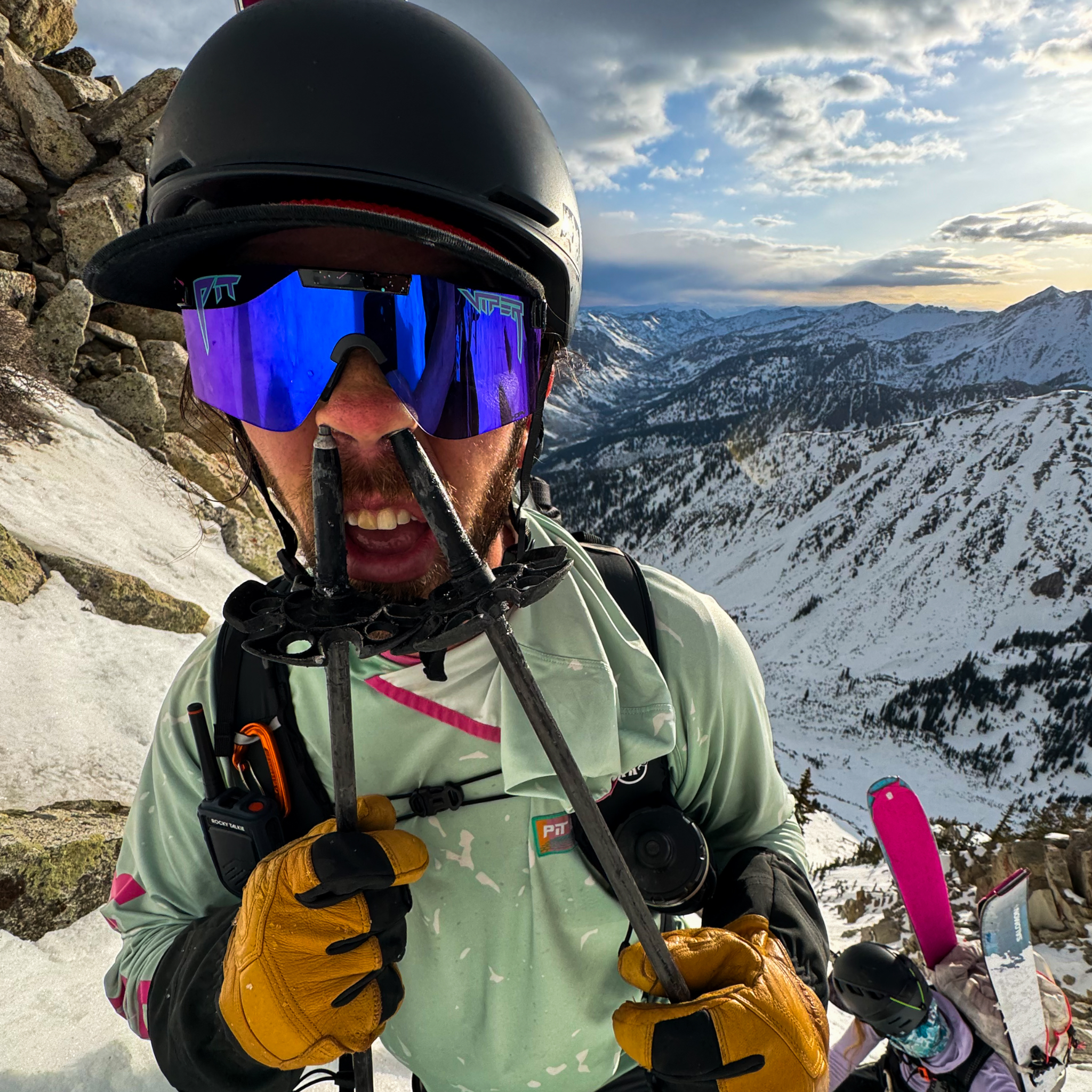 HDPV Polarized Blue / Wide | photo_of_person.JPG | The Midnight Original Wide HDPV Polarized Blue, shield style sunglasses from Pit Viper, polarized sunglasses from Pit Viper